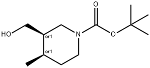 1-Piperidinecarboxylic acid, 3-(hydroxymethyl)-4-methyl-, 1,1-dimethylethyl ester, (3R,4R)-rel- 구조식 이미지