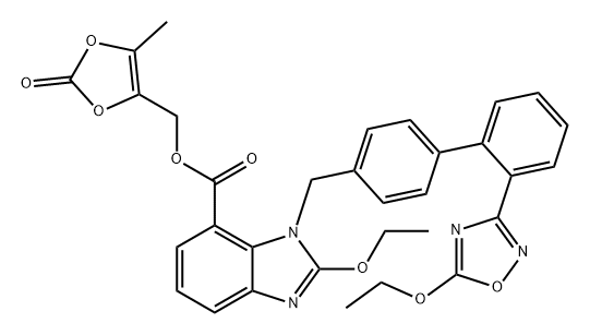 1H-Benzimidazole-7-carboxylic acid, 2-ethoxy-1-[[2'-(5-ethoxy-1,2,4-oxadiazol-3-yl)[1,1'-biphenyl]-4-yl]methyl]-, (5-methyl-2-oxo-1,3-dioxol-4-yl)methyl ester Structure