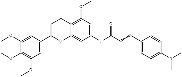 2-Propenoic acid, 3-[4-(dimethylamino)phenyl]-, 3,4-dihydro-5-methoxy-2-(3,4,5-trimethoxyphenyl)-2H-1-benzopyran-7-yl ester Structure