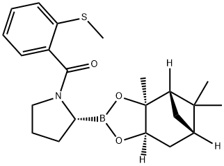 Methanone, [(2R)-2-[(3aS,4S,6S,7aR)-hexahydro-3a,5,5-trimethyl-4,6-methano-1,3,2-benzodioxaborol-2-yl]-1-pyrrolidinyl][2-(methylthio)phenyl]- 구조식 이미지