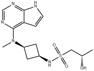 (2S)-2-Hydroxy-N-[cis-3-(methyl-7H-pyrrolo[2,3-d]pyrimidin-4-ylamino)cyclobutyl]-1-propanesulfonamide Structure