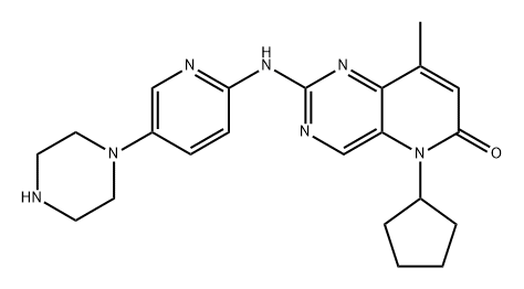 Pyrido[3,2-d]pyrimidin-6(5H)-one, 5-cyclopentyl-8-methyl-2-[[5-(1-piperazinyl)-2-pyridinyl]amino]- Structure