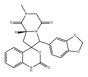 Spiro[4H-3,1-benzoxazine-4,7'(6'H)-pyrrolo[1,2-a]pyrazine]-1',2,4'(1H)-trione, 6'-(1,3-benzodioxol-5-yl)-2',3',8',8'a-tetrahydro-2'-methyl-, (8'aR)- Structure