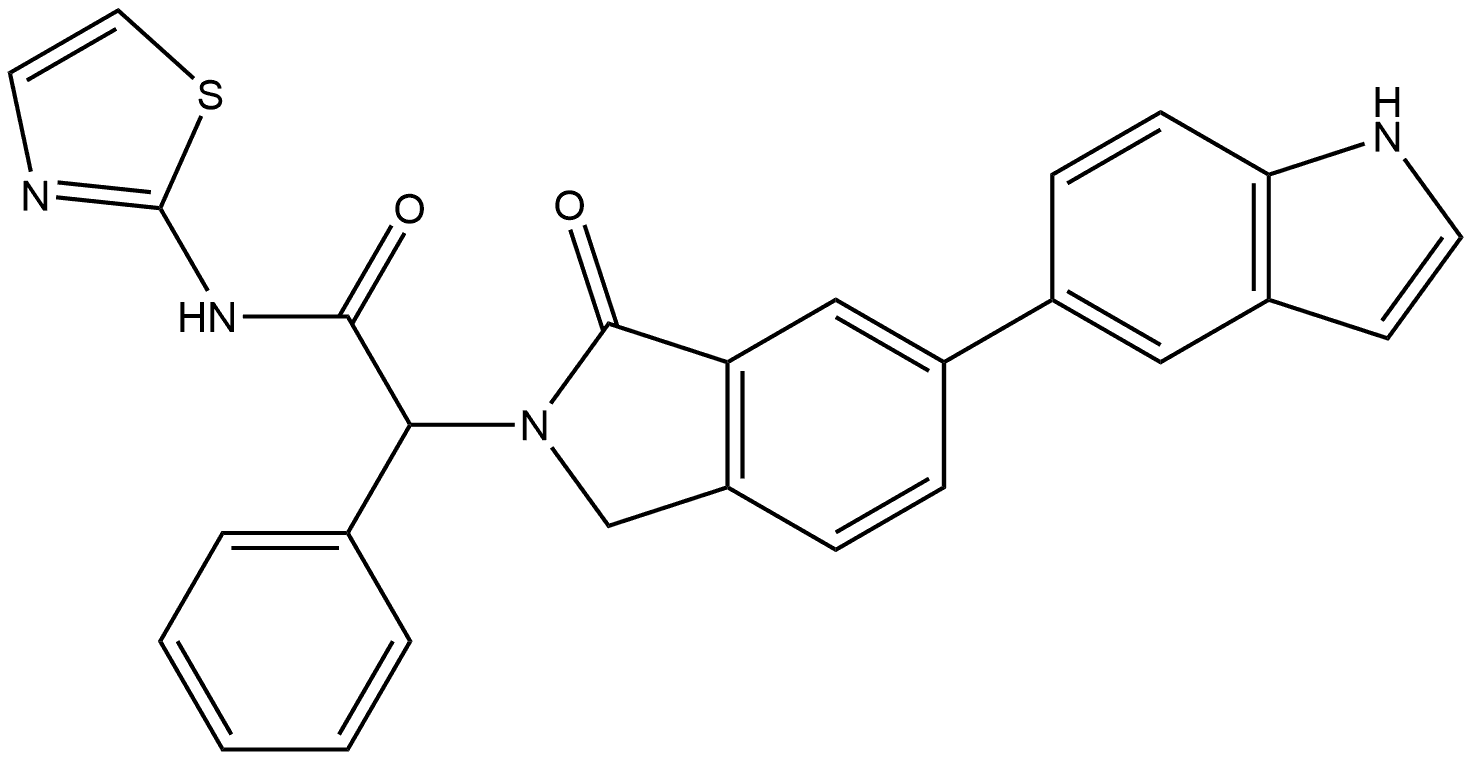 2H-Isoindole-2-acetamide, 1,3-dihydro-6-(1H-indol-5-yl)-1-oxo-α-phenyl-N-2-thiazolyl- Structure