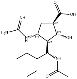 Cyclopentanecarboxylic acid, 3-[(1R)-1-(acetylamino)-2-ethylbutyl]-4-[(aminoiminomethyl)amino]-2-hydroxy-, (1R,2R,3S,4R)-rel- 구조식 이미지