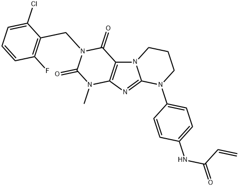 2-Propenamide, N-[4-[3-[(2-chloro-6-fluorophenyl)methyl]-1,2,3,4,7,8-hexahydro-1-methyl-2,4-dioxopyrimido[2,1-f]purin-9(6H)-yl]phenyl]- 구조식 이미지