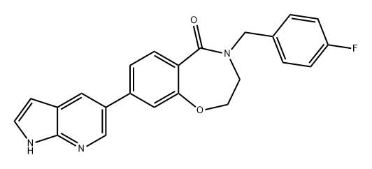 1,4-Benzoxazepin-5(2H)-one, 4-[(4-fluorophenyl)methyl]-3,4-dihydro-8-(1H-pyrrolo[2,3-b]pyridin-5-yl)- Structure