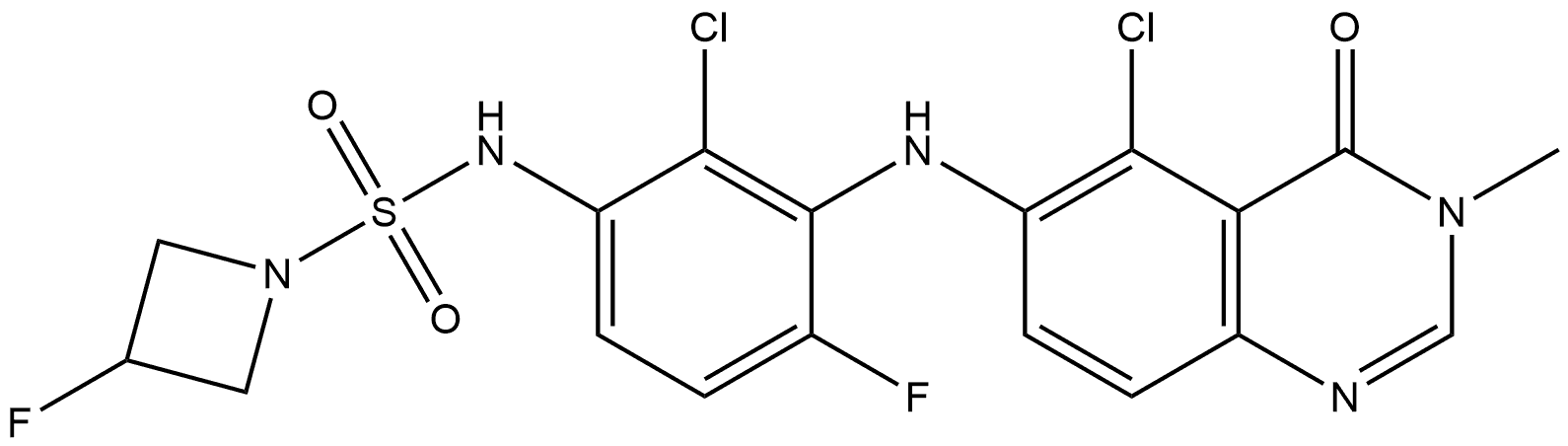 N-(2-chloro-3-((5-chloro-3-methyl-4-oxo-3,4-dihydroquinazolin-6-yl)amino)-4-fluorophenyl)-3-fluoroazetidine-1-sulfonamide Structure