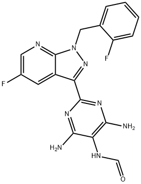 N-[4,6-Diamino-2-[5-fluoro-1-[(2-fluorophenyl)methyl]-1H-pyrazolo[3,4-b]pyridin-3-yl]-5-pyrimidinyl]formamide 구조식 이미지