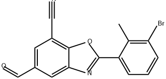 7-Benzoxazolecarbonitrile, 2-(3-bromo-2-methylphenyl)-5-formyl- Structure