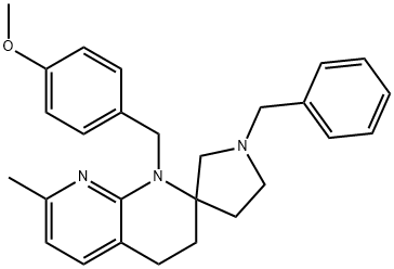 Spiro[1,8-naphthyridine-2(1H),3'-pyrrolidine], 3,4-dihydro-1-[(4-methoxyphenyl)methyl]-7-methyl-1'-(phenylmethyl)- Structure