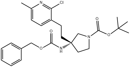 1-Pyrrolidinecarboxylic acid, 3-[2-(2-chloro-6-methyl-3-pyridinyl)ethyl]-3-[[(phenylmethoxy)carbonyl]amino]-, 1,1-dimethylethyl ester, (3S)- Structure