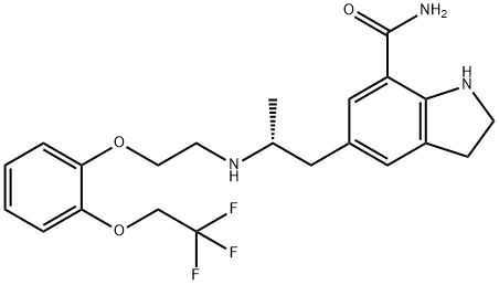 1H-Indole-7-carboxamide, 2,3-dihydro-5-[(2R)-2-[[2-[2-(2,2,2-trifluoroethoxy)phenoxy]ethyl]amino]propyl]- Structure