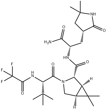 3-Azabicyclo[3.1.0]hexane-2-carboxamide, N-[(1S)-2-amino-1-[[(3R)-5,5-dimethyl-2-oxo-3-pyrrolidinyl]methyl]-2-oxoethyl]-3-[(2S)-3,3-dimethyl-1-oxo-2-[(2,2,2-trifluoroacetyl)amino]butyl]-6,6-dimethyl-, (1R,2S,5S)- Structure