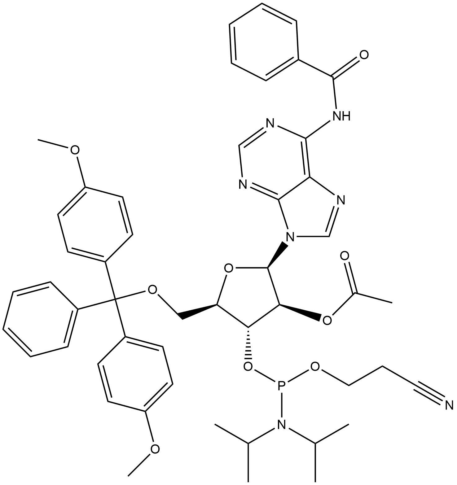 2'-OAc-dA(BZ)-ANA-CE-Phosphoramidite Structure