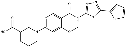 3-Piperidinecarboxylic acid, 1-[3-methoxy-4-[[[5-(2-thienyl)-1,3,4-oxadiazol-2-yl]amino]carbonyl]phenyl]- Structure