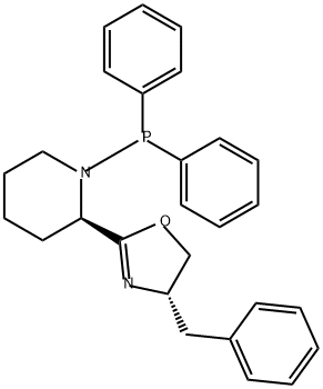 Piperidine, 2-[(4S)-4,5-dihydro-4-(phenylmethyl)-2-oxazolyl]-1-(diphenylphosphino)-, (2R)- Structure