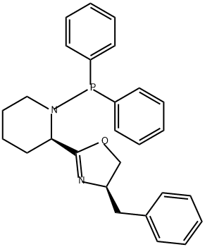 Piperidine, 2-[(4R)-4,5-dihydro-4-(phenylmethyl)-2-oxazolyl]-1-(diphenylphosphino)-, (2R)- Structure