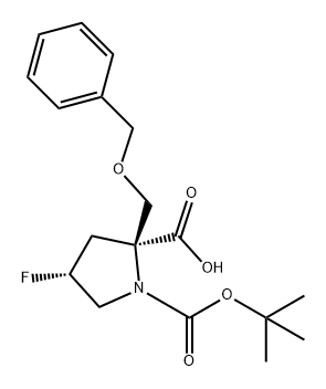 1,2-Pyrrolidinedicarboxylic acid, 4-fluoro-2-[(phenylmethoxy)methyl]-, 1-(1,1-dimethylethyl) ester, (2S,4R)- 구조식 이미지