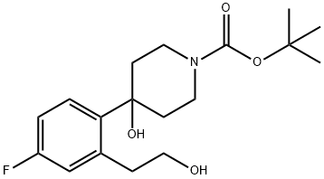 1-Piperidinecarboxylic acid, 4-[4-fluoro-2-(2-hydroxyethyl)phenyl]-4-hydroxy-, 1,1-dimethylethyl ester Structure