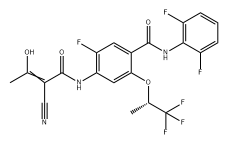 Benzamide, 4-[(2-cyano-3-hydroxy-1-oxo-2-buten-1-yl)amino]-N-(2,6-difluorophenyl)-5-fluoro-2-[(1S)-2,2,2-trifluoro-1-methylethoxy]- Structure