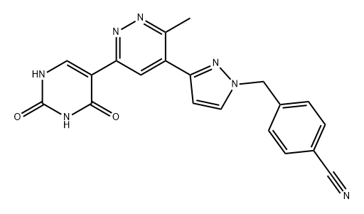 Benzonitrile, 4-[[3-[3-methyl-6-(1,2,3,4-tetrahydro-2,4-dioxo-5-pyrimidinyl)-4-pyridazinyl]-1H-pyrazol-1-yl]methyl]- Structure