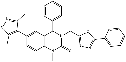 2(1H)-Quinazolinone, 6-(3,5-dimethyl-4-isoxazolyl)-3,4-dihydro-1-methyl-4-phenyl-3-[(5-phenyl-1,3,4-oxadiazol-2-yl)methyl]- Structure