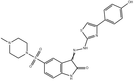 1H-Indole-2,3-dione, 5-[(4-methyl-1-piperazinyl)sulfonyl]-, 3-[2-[4-(4-hydroxyphenyl)-2-thiazolyl]hydrazone] Structure