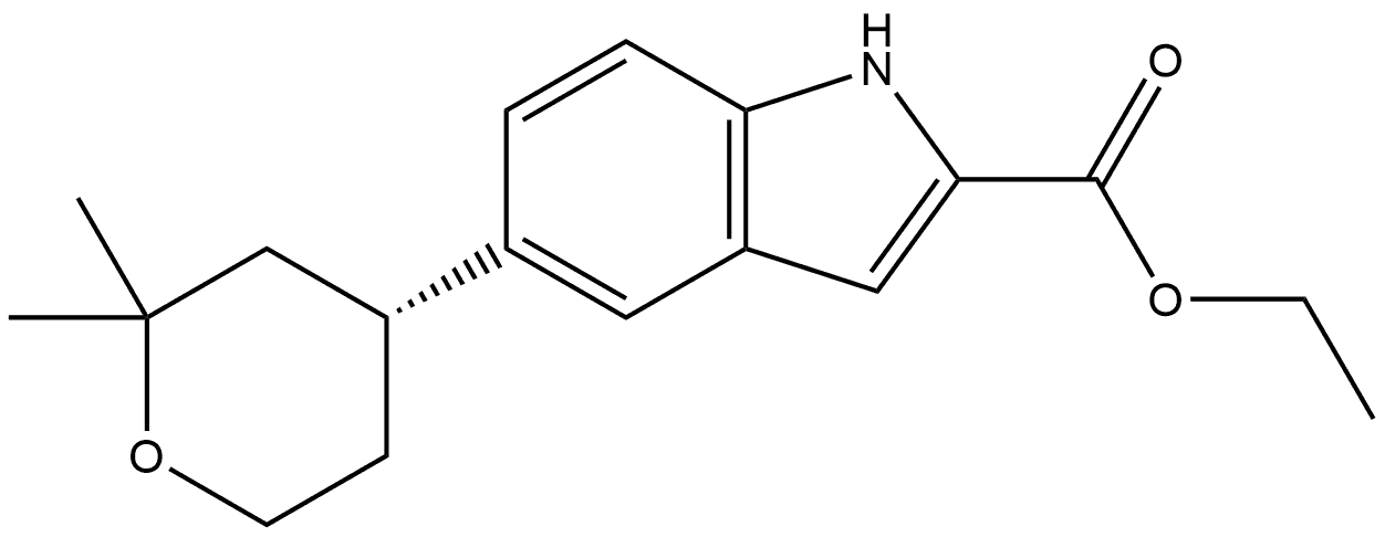 Ethyl 5-[(4R)-tetrahydro-2,2-dimethyl-2H-pyran-4-yl]-1H-indole-2-carboxylate 구조식 이미지