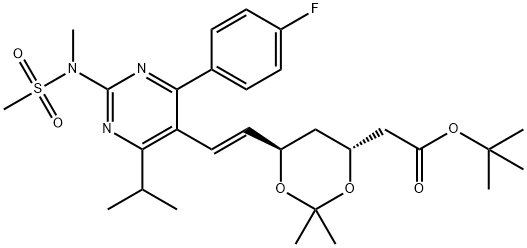 1,3-Dioxane-4-acetic acid, 6-[(1E)-2-[4-(4-fluorophenyl)-6-(1-methylethyl)-2-[methyl(methylsulfonyl)amino]-5-pyrimidinyl]ethenyl]-2,2-dimethyl-, 1,1-dimethylethyl ester, (4R,6R)- 구조식 이미지