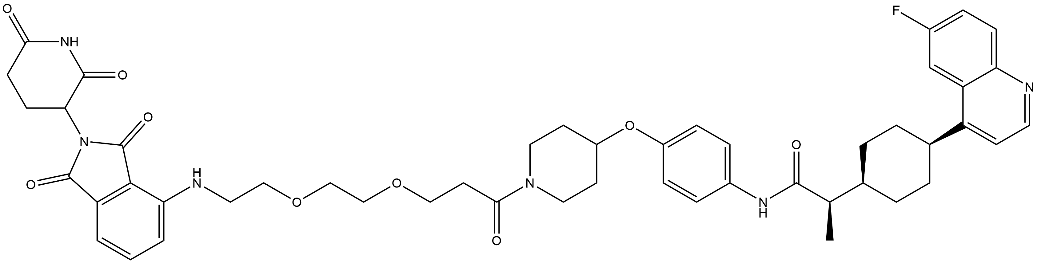 Cyclohexaneacetamide, N-[4-[[1-[3-[2-[2-[[2-(2,6-dioxo-3-piperidinyl)-2,3-dihydro-1,3-dioxo-1H-isoindol-4-yl]amino]ethoxy]ethoxy]-1-oxopropyl]-4-piperidinyl]oxy]phenyl]-4-(6-fluoro-4-quinolinyl)-α-methyl-, cis-(αR)- Structure