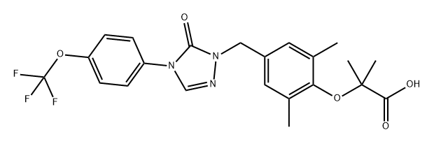 Propanoic acid, 2-[4-[[4,5-dihydro-5-oxo-4-[4-(trifluoromethoxy)phenyl]-1H-1,2,4-triazol-1-yl]methyl]-2,6-dimethylphenoxy]-2-methyl- Structure