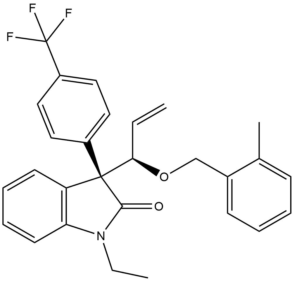 (3R)-1-Ethyl-1,3-dihydro-3-[(1R)-1-[(2-methylphenyl)methoxy]-2-propen-1-yl]-3-[4-(trifluoromethyl)phenyl]-2H-indol-2-one Structure