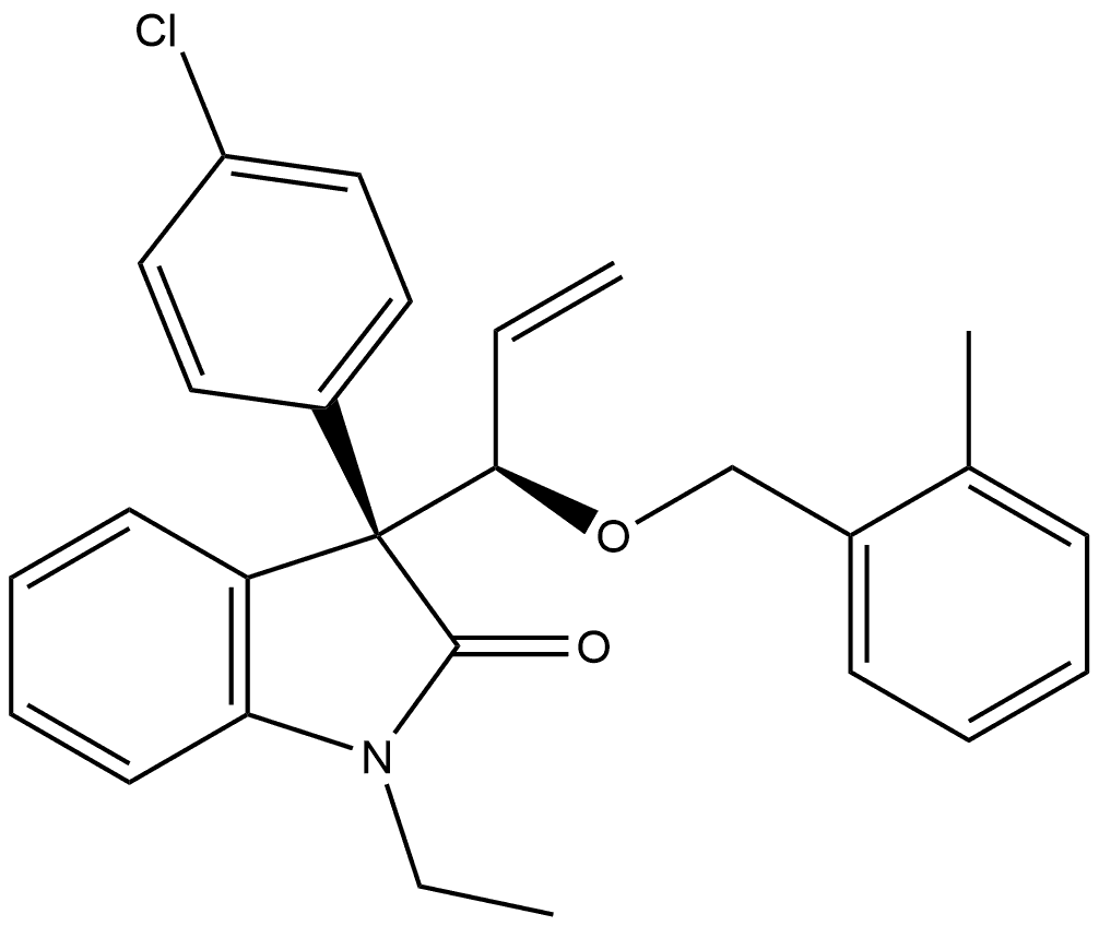 (3R)-3-(4-Chlorophenyl)-1-ethyl-1,3-dihydro-3-[(1R)-1-[(2-methylphenyl)methoxy]-2-propen-1-yl]-2H-indol-2-one Structure