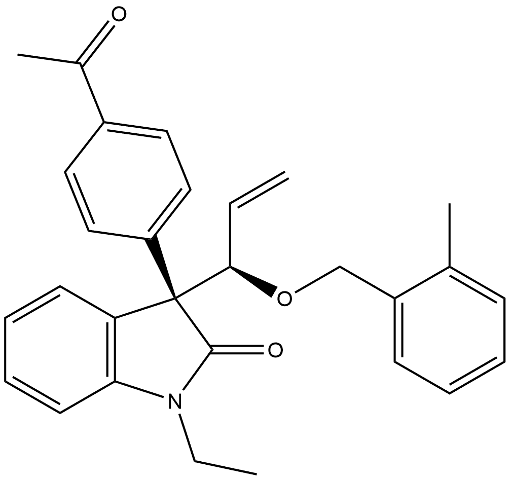 (3R)-3-(4-Acetylphenyl)-1-ethyl-1,3-dihydro-3-[(1R)-1-[(2-methylphenyl)methoxy]-2-propen-1-yl]-2H-indol-2-one Structure