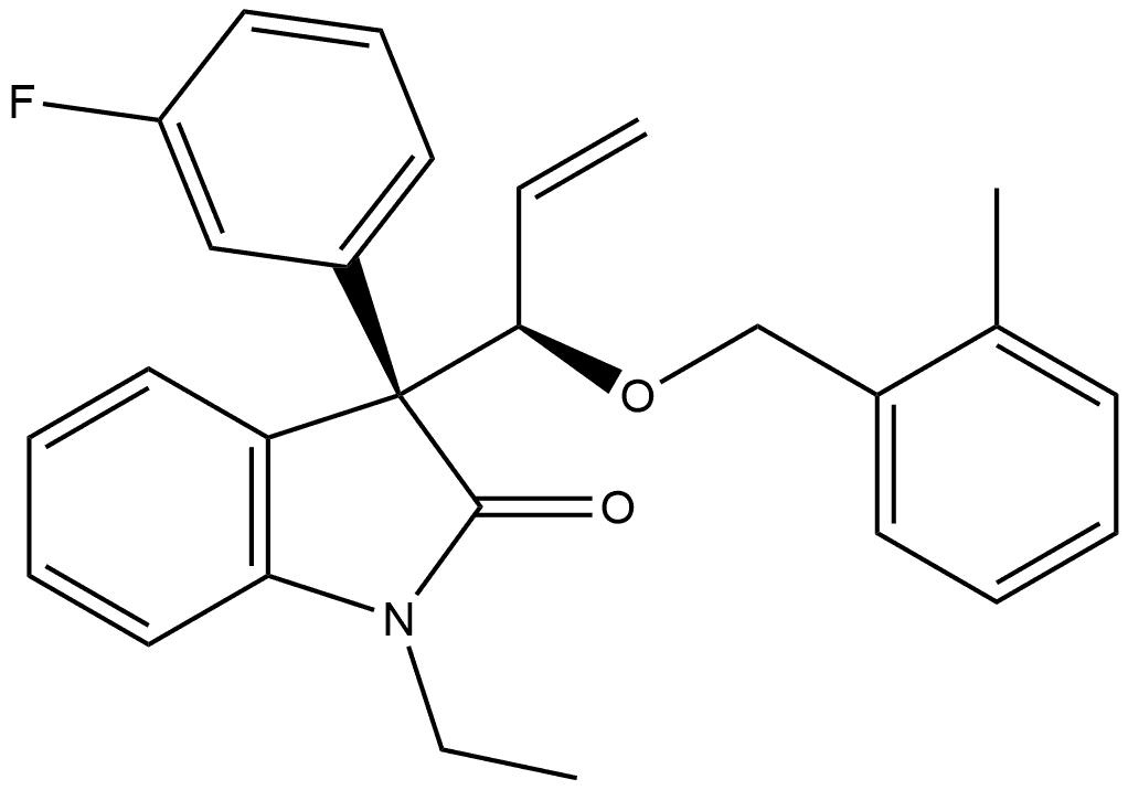 (3R)-1-Ethyl-3-(3-fluorophenyl)-1,3-dihydro-3-[(1R)-1-[(2-methylphenyl)methoxy]-2-propen-1-yl]-2H-indol-2-one Structure