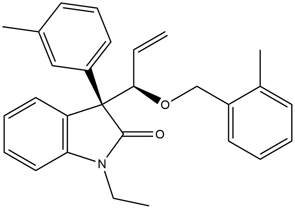 (3R)-1-Ethyl-1,3-dihydro-3-(3-methylphenyl)-3-[(1R)-1-[(2-methylphenyl)methoxy]-2-propen-1-yl]-2H-indol-2-one Structure