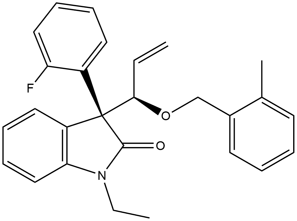 (3S)-1-Ethyl-3-(2-fluorophenyl)-1,3-dihydro-3-[(1R)-1-[(2-methylphenyl)methoxy]-2-propen-1-yl]-2H-indol-2-one Structure