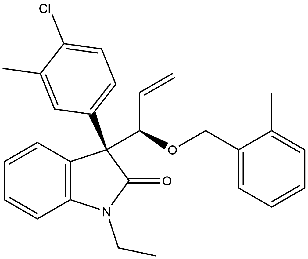 (3R)-3-(4-Chloro-3-methylphenyl)-1-ethyl-1,3-dihydro-3-[(1R)-1-[(2-methylphenyl)methoxy]-2-propen-1-yl]-2H-indol-2-one Structure