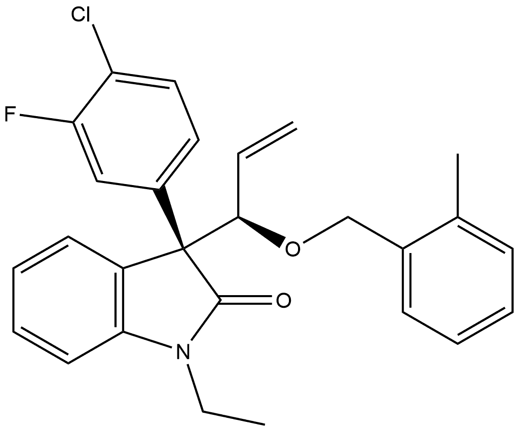 (3R)-3-(4-Chloro-3-fluorophenyl)-1-ethyl-1,3-dihydro-3-[(1R)-1-[(2-methylphenyl)methoxy]-2-propen-1-yl]-2H-indol-2-one Structure