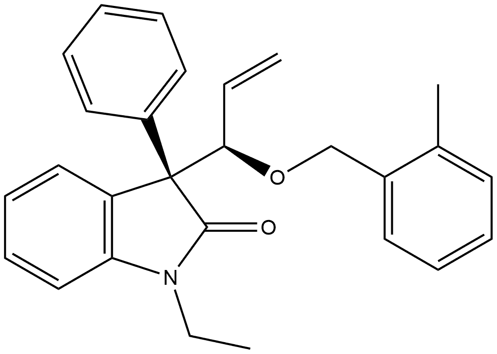 (3R)-1-Ethyl-1,3-dihydro-3-[(1R)-1-[(2-methylphenyl)methoxy]-2-propen-1-yl]-3-phenyl-2H-indol-2-one Structure