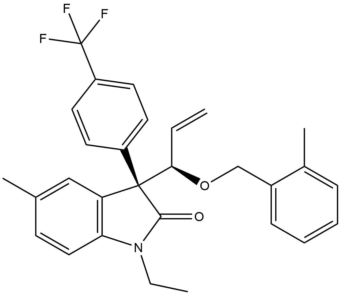 (3R)-1-Ethyl-1,3-dihydro-5-methyl-3-[(1R)-1-[(2-methylphenyl)methoxy]-2-propen-1-yl]-3-[4-(trifluoromethyl)phenyl]-2H-indol-2-one Structure