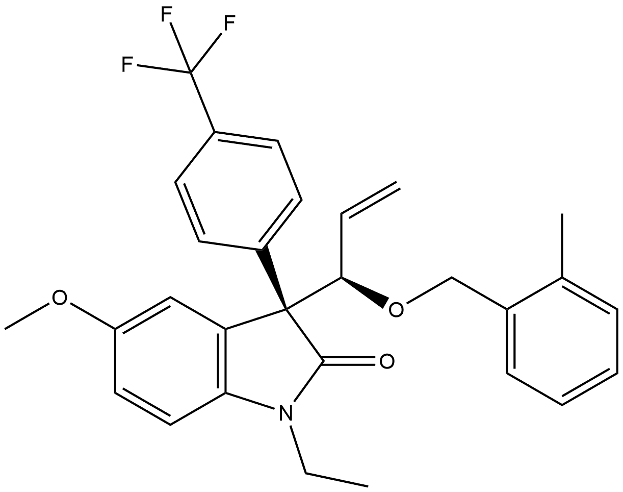 (3R)-1-Ethyl-1,3-dihydro-5-methoxy-3-[(1R)-1-[(2-methylphenyl)methoxy]-2-propen-1-yl]-3-[4-(trifluoromethyl)phenyl]-2H-indol-2-one Structure