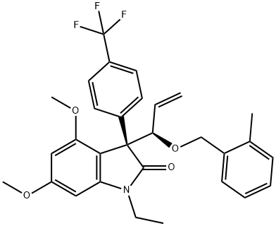 2H-Indol-2-one, 1-ethyl-1,3-dihydro-4,6-dimethoxy-3-[(1R)-1-[(2-methylphenyl)methoxy]-2-propen-1-yl]-3-[4-(trifluoromethyl)phenyl]-, (3R)- Structure