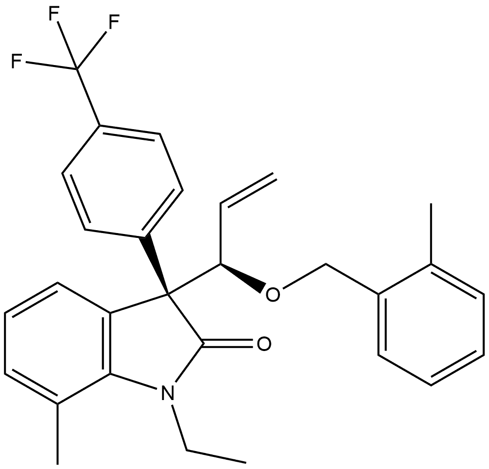 (3R)-1-Ethyl-1,3-dihydro-7-methyl-3-[(1R)-1-[(2-methylphenyl)methoxy]-2-propen-1-yl]-3-[4-(trifluoromethyl)phenyl]-2H-indol-2-one Structure