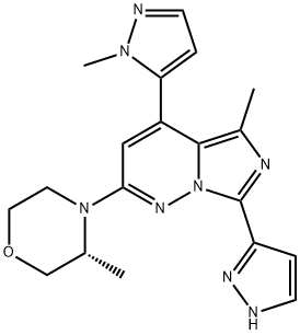 5-Methyl-2-[(3R)-3-methyl-4-morpholinyl]-4-(1-methyl-1H-pyrazol-5-yl)-7-(1H-pyrazol-3-yl)imidazo[1,5-b]pyridazine Structure