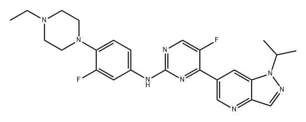 2-Pyrimidinamine, N-[4-(4-ethyl-1-piperazinyl)-3-fluorophenyl]-5-fluoro-4-[1-(1-methylethyl)-1H-pyrazolo[4,3-b]pyridin-6-yl]- Structure