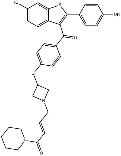 2-Buten-1-one, 4-[3-[4-[[6-hydroxy-2-(4-hydroxyphenyl)benzo[b]thien-3-yl]carbonyl]phenoxy]-1-azetidinyl]-1-(1-piperidinyl)-, (2E)- Structure