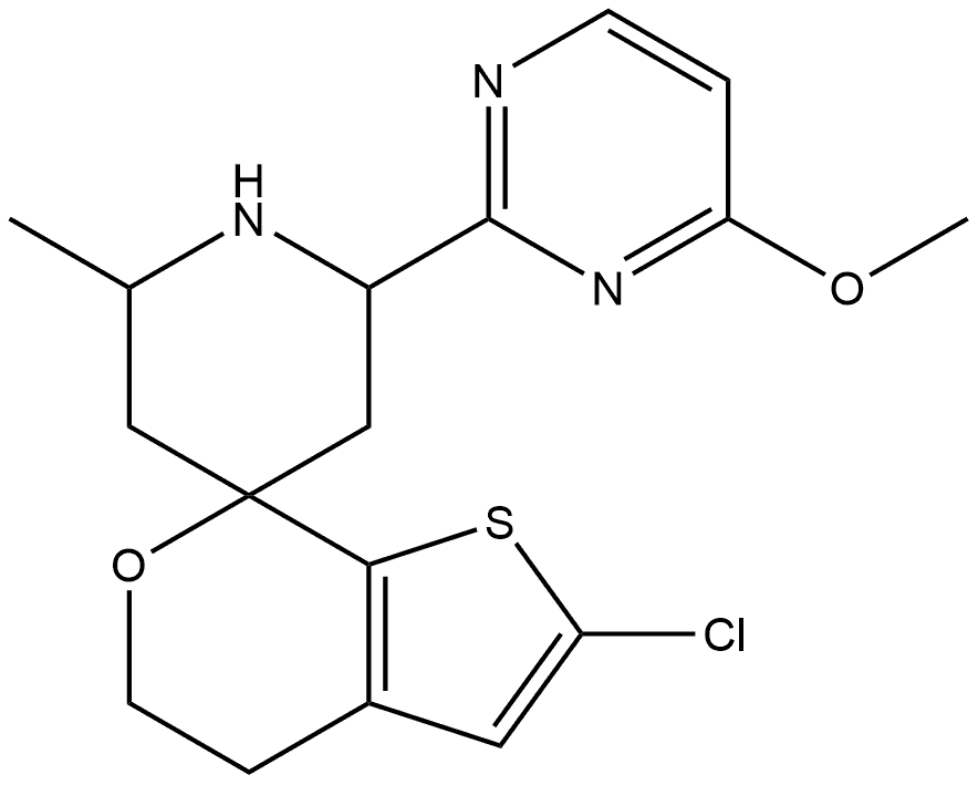 2'-chloro-2-(4-methoxypyrimidin-2-yl)-6-methyl-4',5'-dihydrospiro[piperidine-4,7'-thieno[2,3-c]pyran Structure