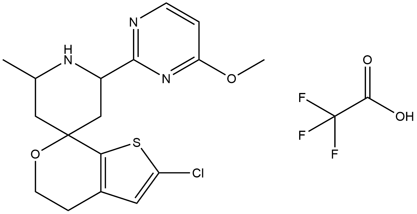 2'-chloro-2-(4-methoxypyrimidin-2-yl)-6-methyl-4',5'-dihydrospiro[piperidine-4,7'-thieno[2,3-c]pyran] 2,2,2-trifluoroacetate Structure